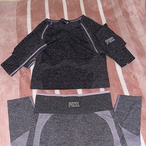 VS Pink seamless leggings and long sleeve top